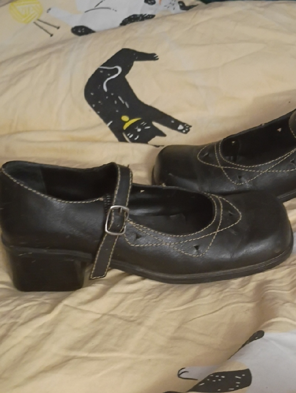 Two Lips Black Mary Jane Chunky Heeled 90's Shoes Size 6.5